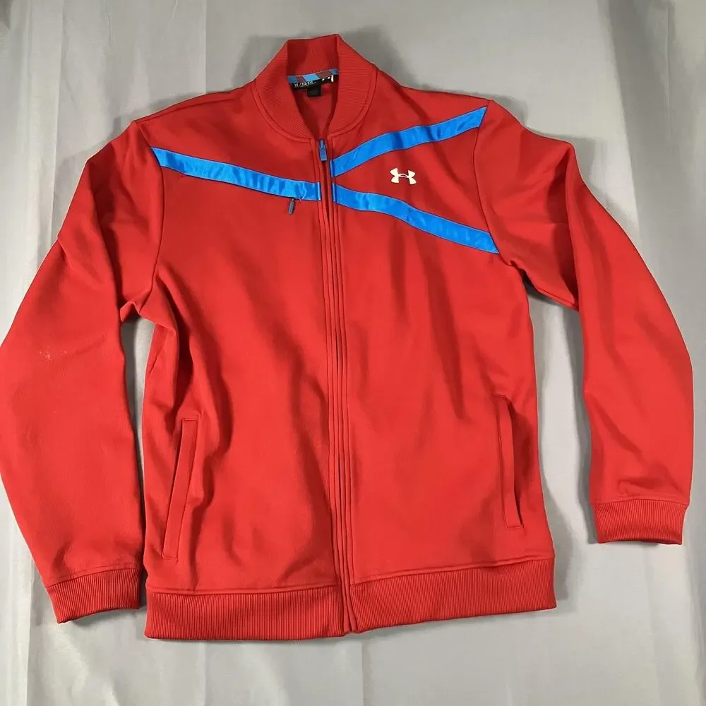 Under Armour Jacket Mens XL Red‎ Blue Full Zip Track Fleece Lined 1243201